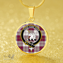 Scottish Cunningham Dress Burgundy Clan Tartan Circle Necklace - Crest Classic Scottish Plaid Tartan Plaid
