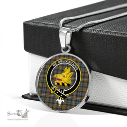 Scottish Campbell of Argyll Weathered 2 Clan Tartan Circle Necklace - Crest Classic Scottish Plaid Tartan Plaid