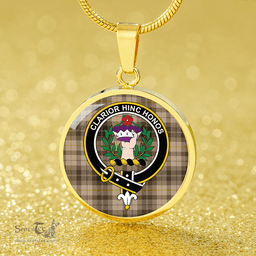 Scottish Buchanan Hunting Weathered Clan Tartan Circle Necklace - Crest Classic Scottish Plaid Tartan Plaid