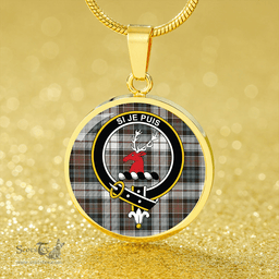 Scottish Colquhoun Dress Weathered Clan Tartan Circle Necklace - Crest Classic Scottish Plaid Tartan Plaid