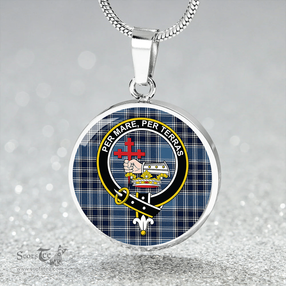 Scottish MacDonald Lord of the Isles Hunting Blue (Donald Lord of the Isles Hunting Blue) Modern Clan Tartan Circle Necklace - Crest Classic Scottish Plaid Tartan Plaid
