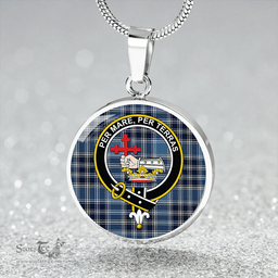 Scottish MacDonald Lord of the Isles Hunting Blue (Donald Lord of the Isles Hunting Blue) Modern Clan Tartan Circle Necklace - Crest Classic Scottish Plaid Tartan Plaid