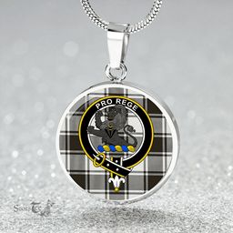 Scottish MacFie B&W (MacPhee B&W) Weathered Clan Tartan Circle Necklace - Crest Classic Scottish Plaid Tartan Plaid