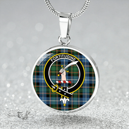 Scottish MacRae Hunting (1715 variant) Ancient Clan Tartan Circle Necklace - Crest Classic Scottish Plaid Tartan Plaid