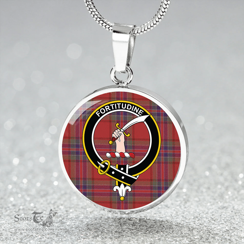 Scottish MacRae of Ardentoul Weathered Clan Tartan Circle Necklace - Crest Classic Scottish Plaid Tartan Plaid