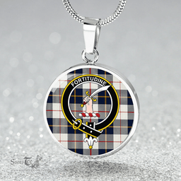 Scottish MacRae of Conchra Modern Clan Tartan Circle Necklace - Crest Classic Scottish Plaid Tartan Plaid