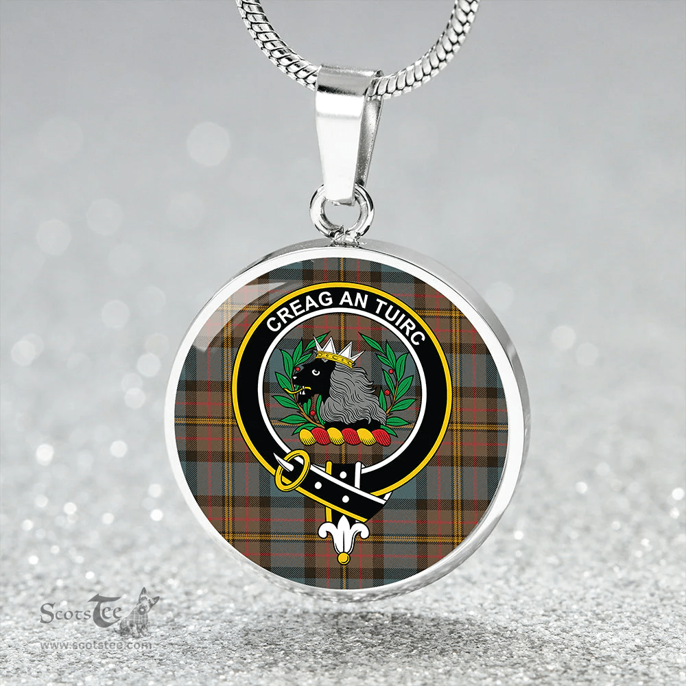 Scottish MacLaren Weathered Clan Tartan Circle Necklace - Crest Classic Scottish Plaid Tartan Plaid