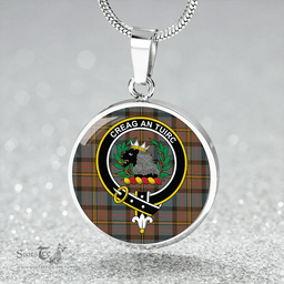 Scottish MacLaren Weathered Clan Tartan Circle Necklace - Crest Classic Scottish Plaid Tartan Plaid