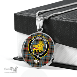 Scottish Campbell Hunting Modern 2 Clan Tartan Circle Necklace - Crest Classic Scottish Plaid Tartan Plaid