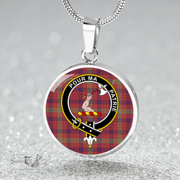 Scottish MacTier Weathered Clan Tartan Circle Necklace - Crest Classic Scottish Plaid Tartan Plaid