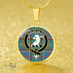 Scottish Colville District Clan Tartan Circle Necklace - Crest Classic Scottish Plaid Tartan Plaid
