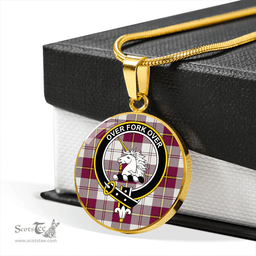 Scottish Cunningham Dress Burgundy Clan Tartan Circle Necklace - Crest Classic Scottish Plaid Tartan Plaid