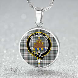 Scottish MacKenzie #2 Weathered Clan Tartan Circle Necklace - Crest Classic Scottish Plaid Tartan Plaid