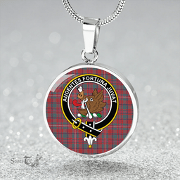 Scottish MacKinnon Weathered Clan Tartan Circle Necklace - Crest Classic Scottish Plaid Tartan Plaid