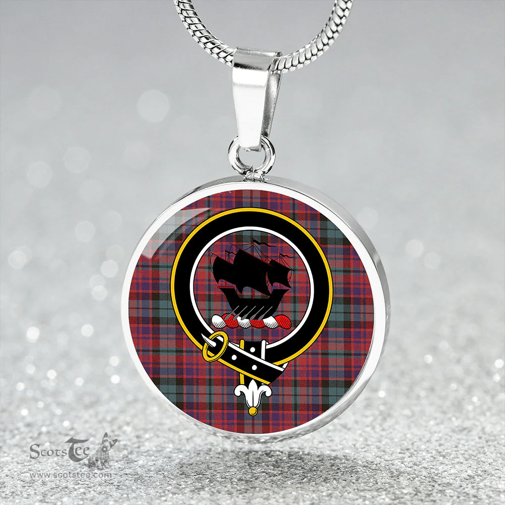 Scottish MacInroy Weathered Clan Tartan Circle Necklace - Crest Classic Scottish Plaid Tartan Plaid