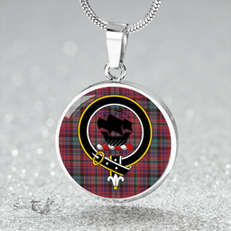 Scottish MacInroy Weathered Clan Tartan Circle Necklace - Crest Classic Scottish Plaid Tartan Plaid