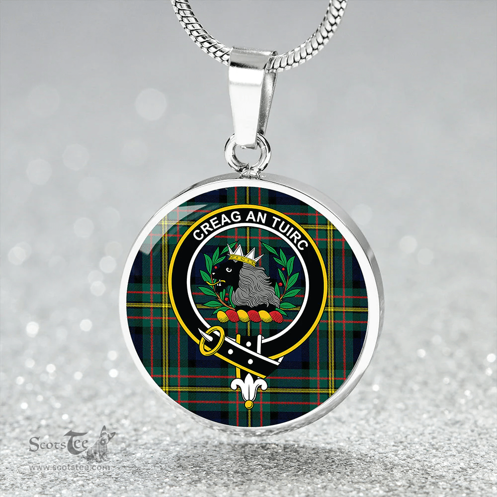 Scottish MacLaren Modern Clan Tartan Circle Necklace - Crest Classic Scottish Plaid Tartan Plaid