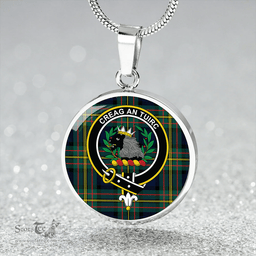 Scottish MacLaren Modern Clan Tartan Circle Necklace - Crest Classic Scottish Plaid Tartan Plaid