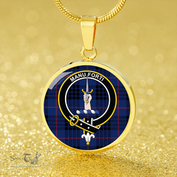 Scottish MacKay Blue (Vestiarium Scoticum) Modern Clan Tartan Circle Necklace - Crest Classic Scottish Plaid Tartan Plaid