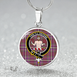 Scottish MacFarlane Lord Lyon sett Weathered Clan Tartan Circle Necklace - Crest Classic Scottish Plaid Tartan Plaid