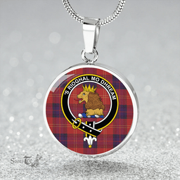 Scottish MacEdward (MacGregor Hastie) Weathered Clan Tartan Circle Necklace - Crest Classic Scottish Plaid Tartan Plaid