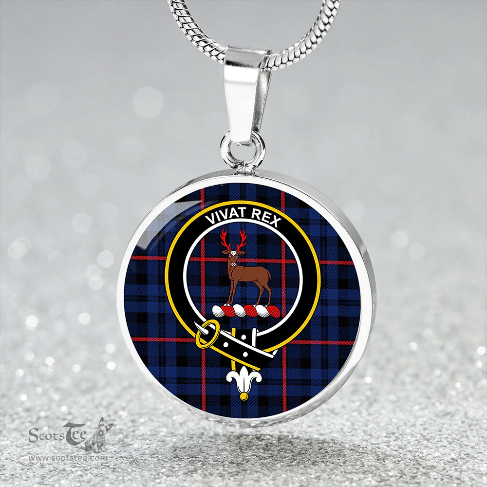 Scottish MacCorquodale Modern Clan Tartan Circle Necklace - Crest Classic Scottish Plaid Tartan Plaid