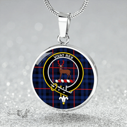 Scottish MacCorquodale Modern Clan Tartan Circle Necklace - Crest Classic Scottish Plaid Tartan Plaid