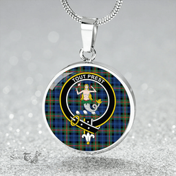 Scottish Murray Modern Clan Tartan Circle Necklace - Crest Classic Scottish Plaid Tartan Plaid