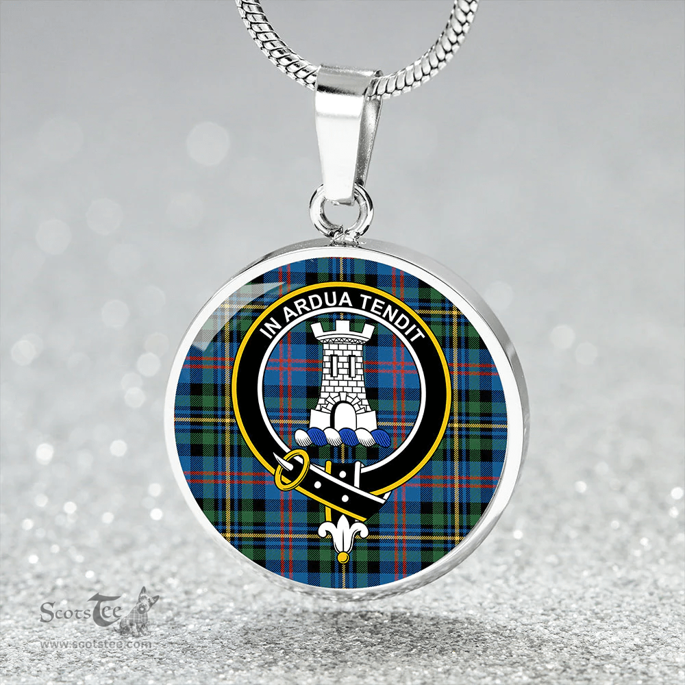 Scottish MacCallum of Berwick Ancient Clan Tartan Circle Necklace - Crest Classic Scottish Plaid Tartan Plaid
