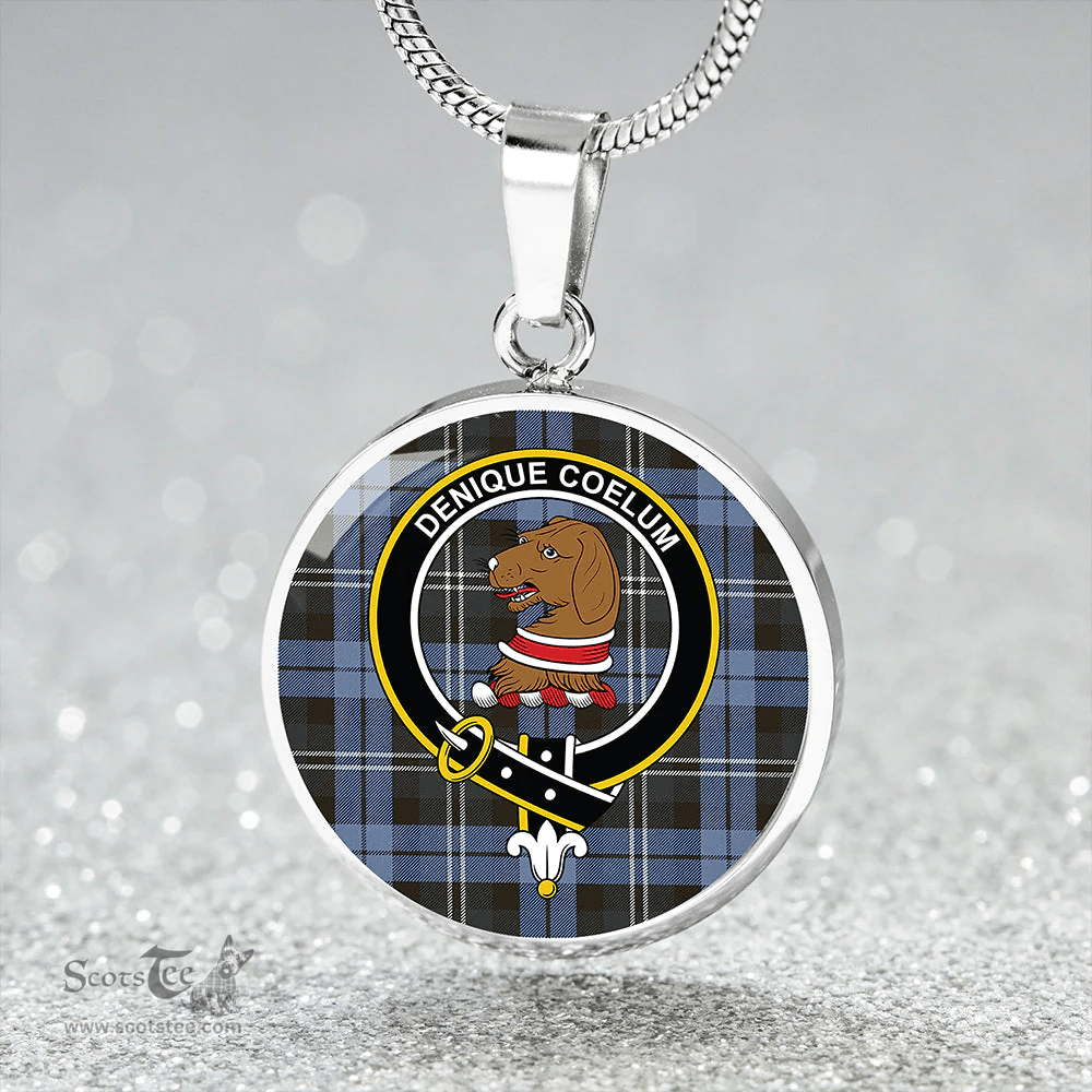 Scottish Melville Weathered Clan Tartan Circle Necklace - Crest Classic Scottish Plaid Tartan Plaid