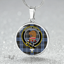 Scottish Melville Weathered Clan Tartan Circle Necklace - Crest Classic Scottish Plaid Tartan Plaid