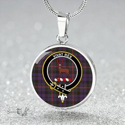 Scottish MacCorquodale #2 Weathered Clan Tartan Circle Necklace - Crest Classic Scottish Plaid Tartan Plaid