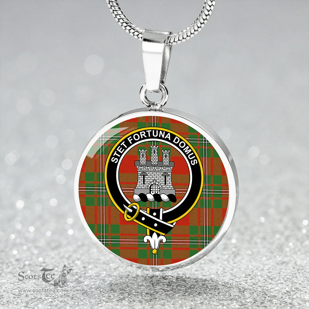 Scottish Strang Ancient Clan Tartan Circle Necklace - Crest Classic Scottish Plaid Tartan Plaid