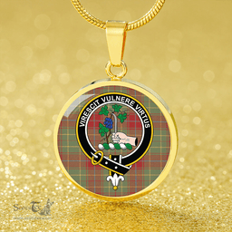 Scottish Burnett of Powis Weathered Clan Tartan Circle Necklace - Crest Classic Scottish Plaid Tartan Plaid