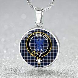 Scottish Ochterlony (Auchterlony) Modern Clan Tartan Circle Necklace - Crest Classic Scottish Plaid Tartan Plaid