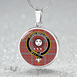 Scottish Pitcairn Heritage Weathered Clan Tartan Circle Necklace - Crest Classic Scottish Plaid Tartan Plaid
