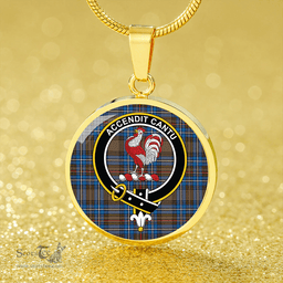 Scottish Cockburn Brown (Coburn Brown) Ancient Clan Tartan Circle Necklace - Crest Classic Scottish Plaid Tartan Plaid