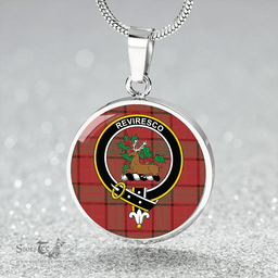 Scottish Maxwell Weathered Clan Tartan Circle Necklace - Crest Classic Scottish Plaid Tartan Plaid