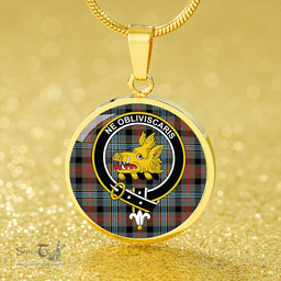 Scottish Campbell Hunting Modern 2 Clan Tartan Circle Necklace - Crest Classic Scottish Plaid Tartan Plaid