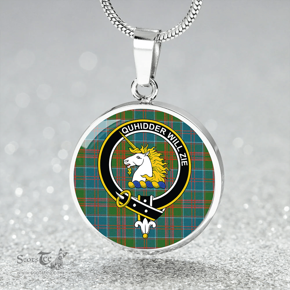 Scottish Stewart of Appin Hunting Ancient Clan Tartan Circle Necklace - Crest Classic Scottish Plaid Tartan Plaid