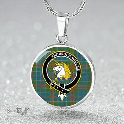 Scottish Stewart of Appin Hunting Ancient Clan Tartan Circle Necklace - Crest Classic Scottish Plaid Tartan Plaid