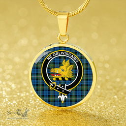 Scottish Campbell of Loudon (Campbell Louden) Ancient 2 Clan Tartan Circle Necklace - Crest Classic Scottish Plaid Tartan Plaid