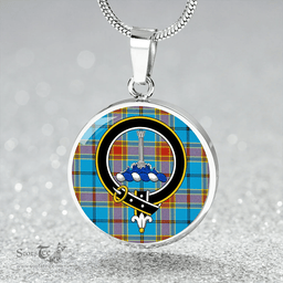 Scottish Traill (Trayle) Weathered Clan Tartan Circle Necklace - Crest Classic Scottish Plaid Tartan Plaid