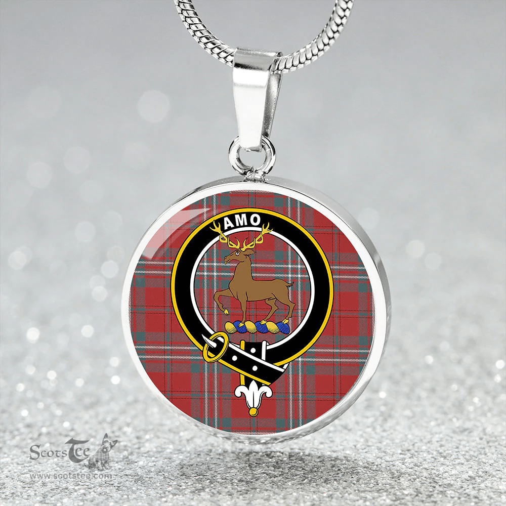 Scottish Scott Weathered Clan Tartan Circle Necklace - Crest Classic Scottish Plaid Tartan Plaid