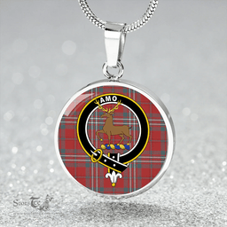 Scottish Scott Weathered Clan Tartan Circle Necklace - Crest Classic Scottish Plaid Tartan Plaid