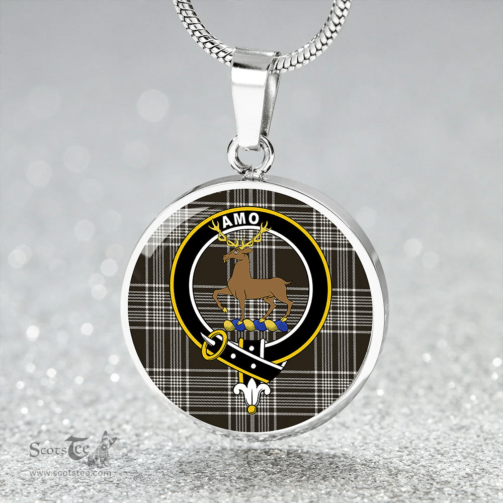 Scottish Scott Black & White Weathered Clan Tartan Circle Necklace - Crest Classic Scottish Plaid Tartan Plaid