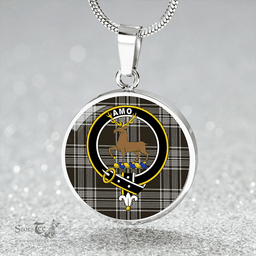 Scottish Scott Black & White Weathered Clan Tartan Circle Necklace - Crest Classic Scottish Plaid Tartan Plaid
