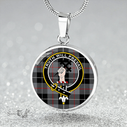 Scottish Thomson Grey #2 (Thompson Grey #2) Ancient Clan Tartan Circle Necklace - Crest Classic Scottish Plaid Tartan Plaid