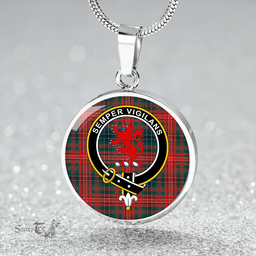 Scottish Wilson Modern Clan Tartan Circle Necklace - Crest Classic Scottish Plaid Tartan Plaid