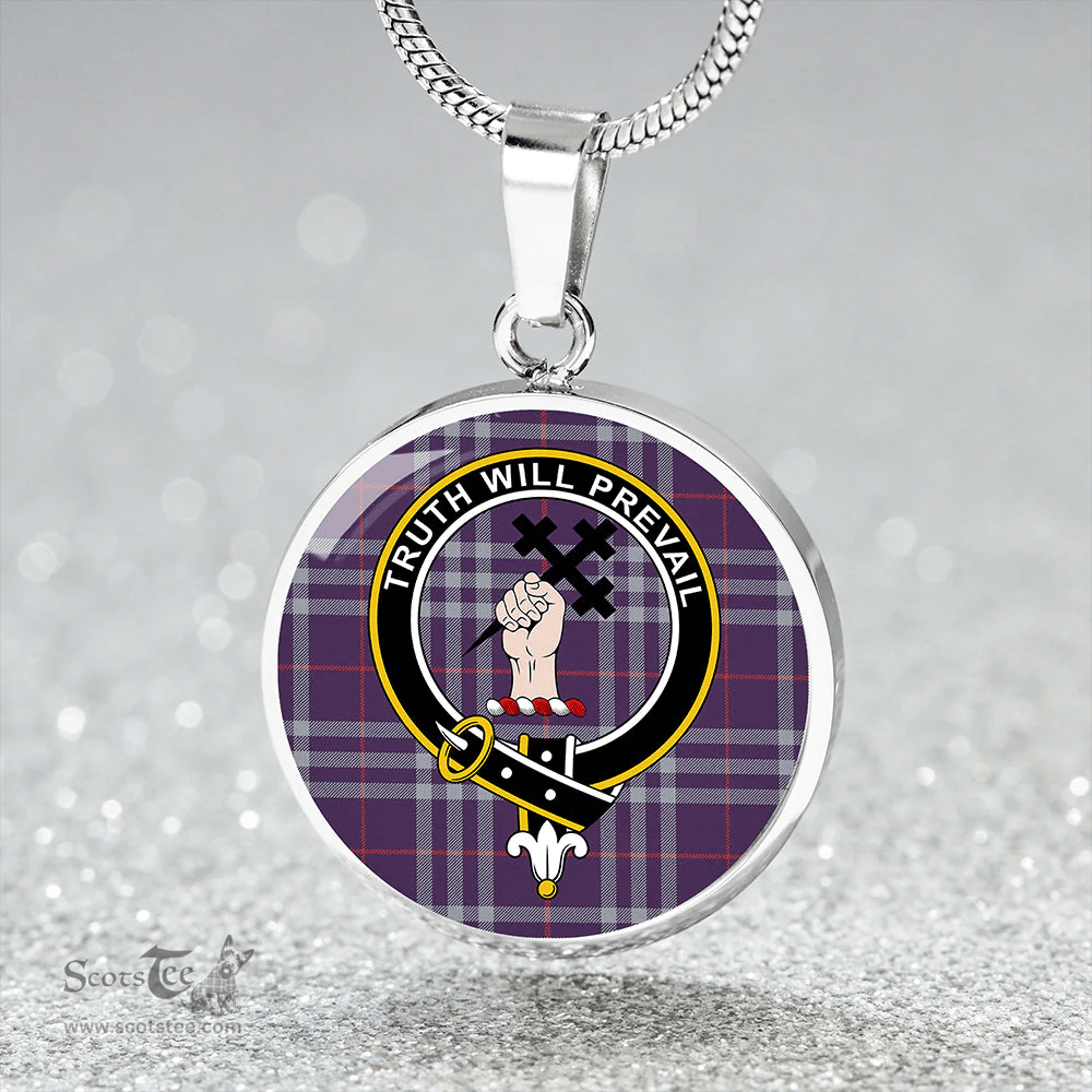 Scottish Thomson Navy (Thompson Navy) Weathered Clan Tartan Circle Necklace - Crest Classic Scottish Plaid Tartan Plaid